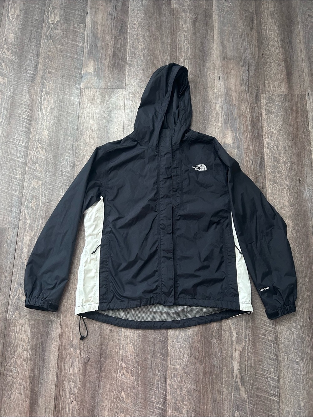 The North Face HyVent Hooded Full Zip Windbreaker Jacket Black/White XL